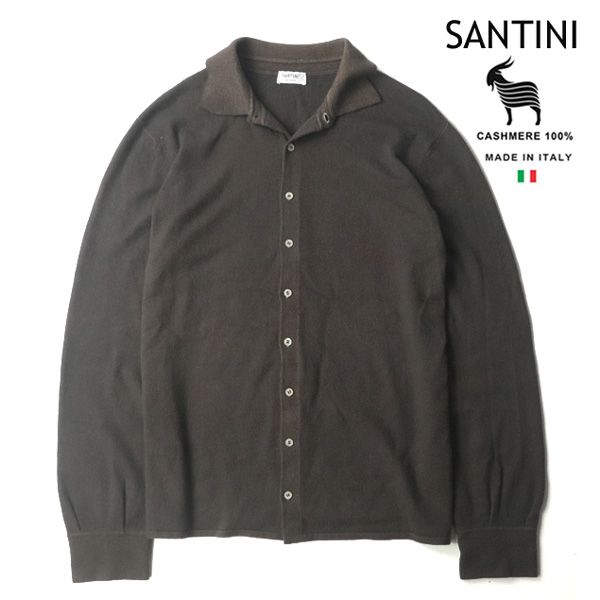 【ビッグサイズ！】美品 イタリア製 SARTINI CASHMERE サルティーニ カシミヤ100％ 長袖 ニットシャツ 茶 56【参考価格￥198，000-】 