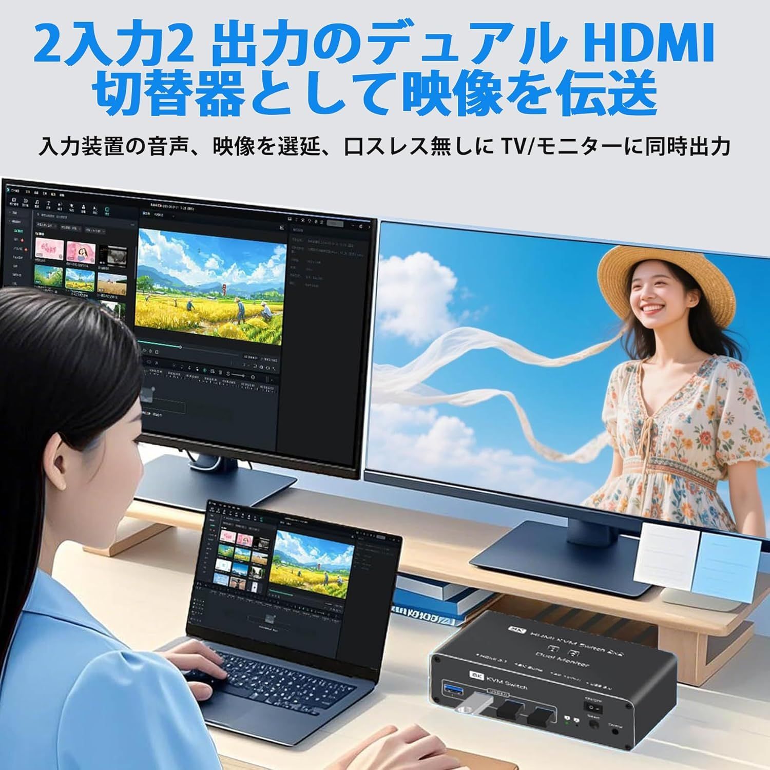 KVM デュアルモニター HDMI 切替器 2PC 切替 2モニター 同時出力 USB3.0 出力口付き 8K 60Hz 4K 144Hz対応 8K HDMI2.1 KVM スイッチャー キーボード マウス プリンター USB3.0 2入力4出力 切替 CHRISTIANNAURATH_COM_BR