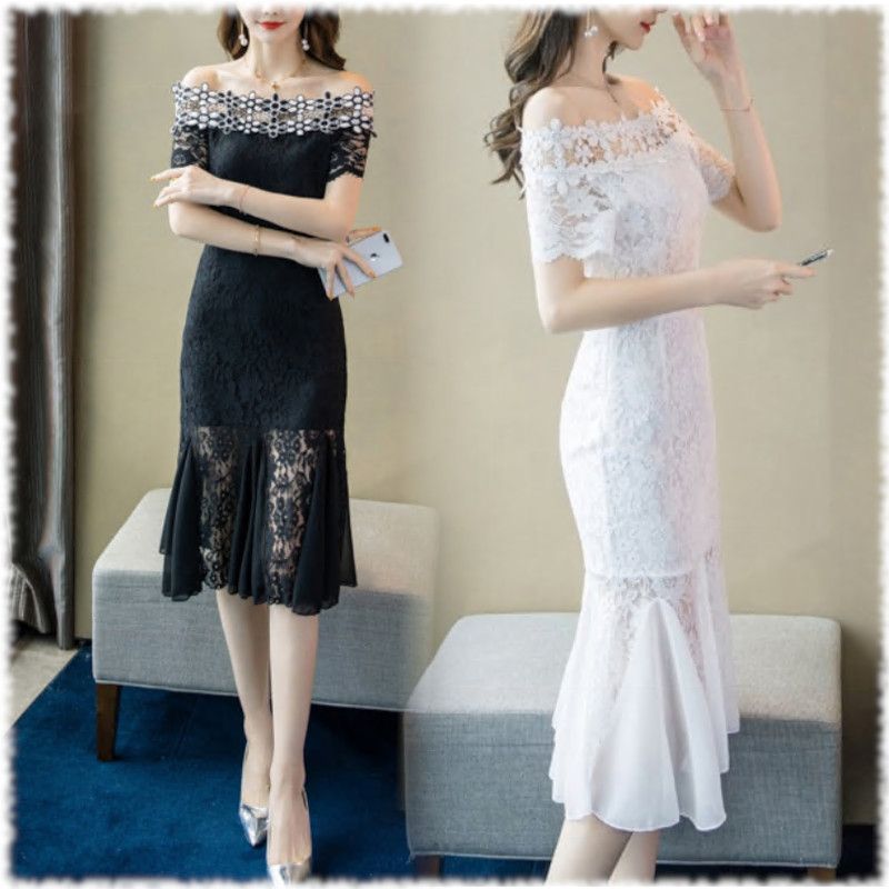 マーメイド レース 透け感 【2色】オフショル☆パーティドレス【0916