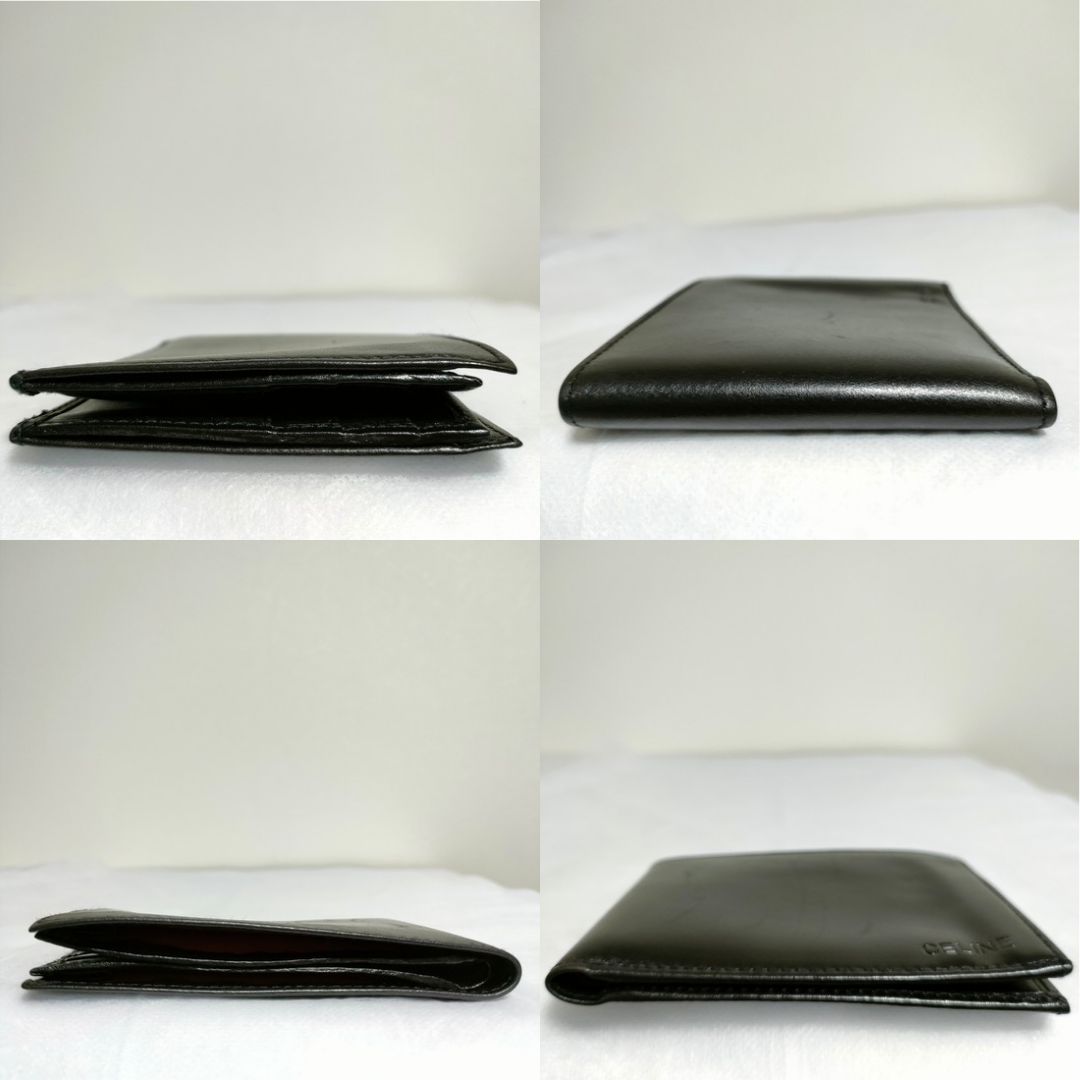 【美品】CELINE 二つ折り財布 ブラック CELINE 二つ折り財布 黒 レザー