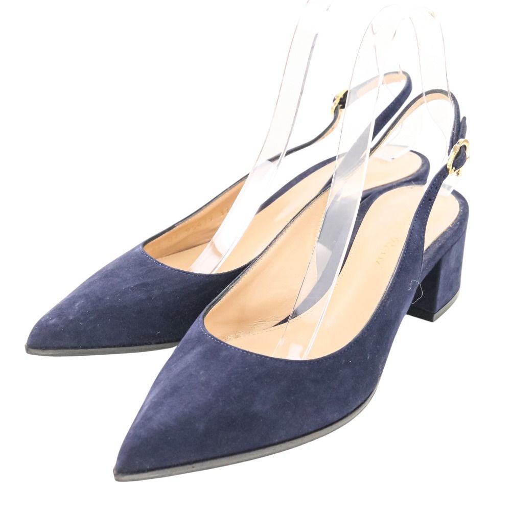 Gianvito Rossi ジャンヴィトロッシ PIPER SLING 45 スエード スリングバックパンプス サイズ37 24cm相当 ネイビー レディース 古着