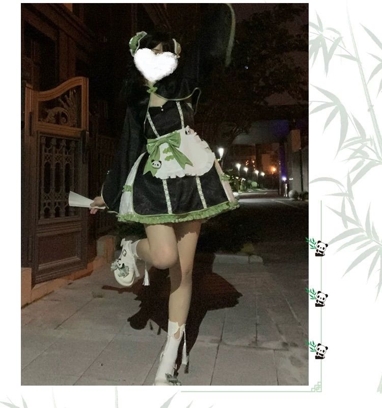 グリーン パンダ チャイナ風 ロリィタ メイド セットアップ 地雷系 