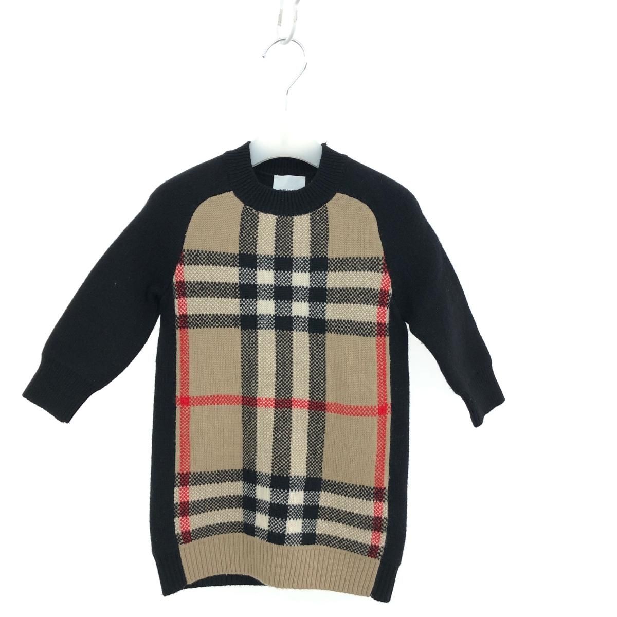 良好 BURBERRY LONDON バーバリーロンドン  ニットワンピース サイズ:3Y(98)  ブラック/ベージュ カシミヤ混 キッズ 　241014003275