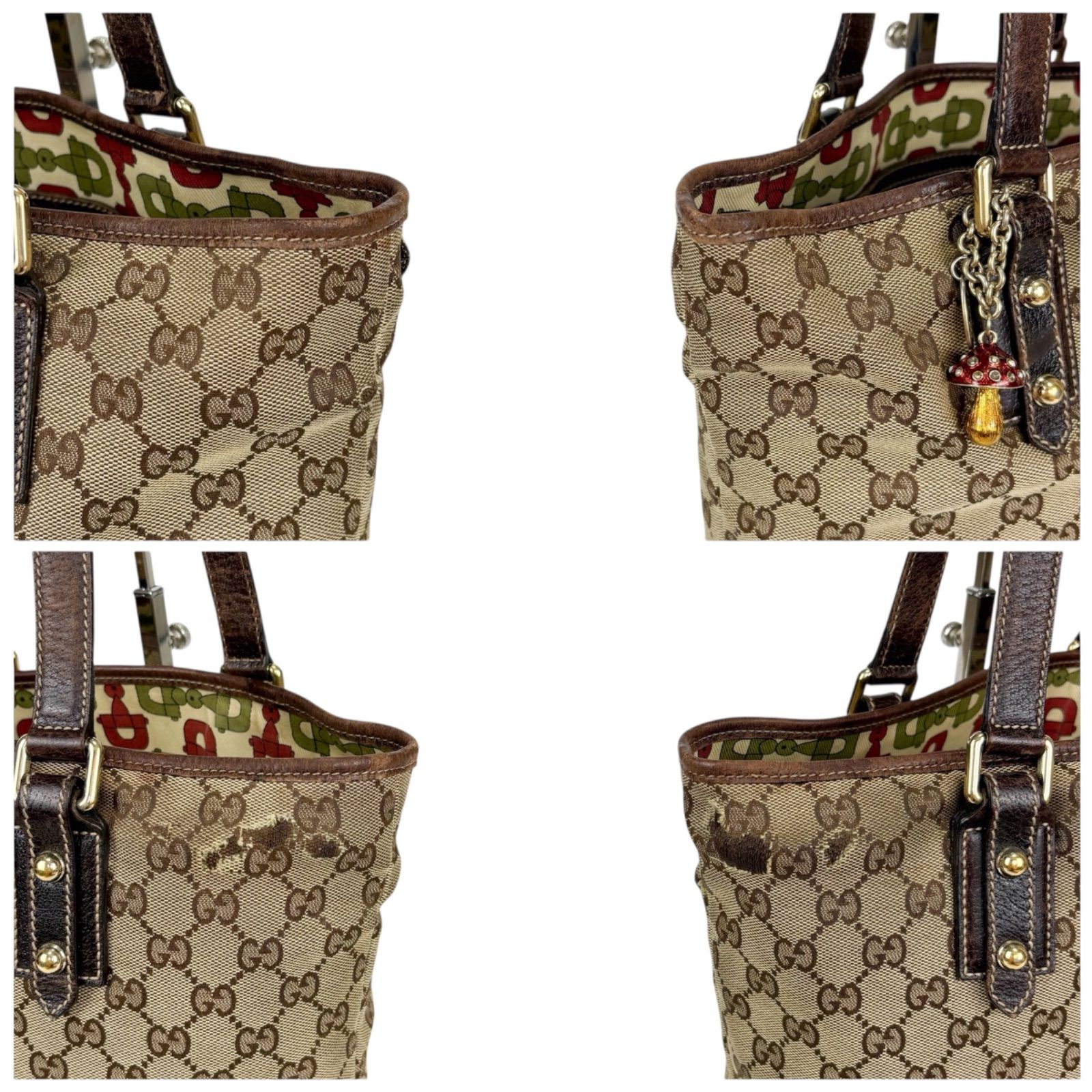 グッチ GUCCI トートバッグ GGキャンバス キノコ 刺繍 キノコチャーム