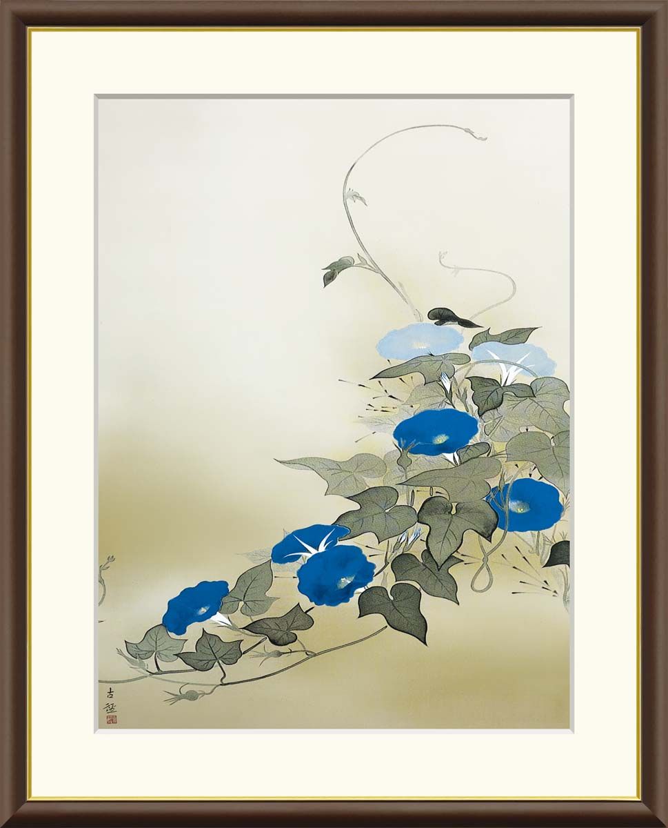 10年保証 名画 油絵 朝顔 小林古径 手彩仕上 高精細巧芸画/インテリア