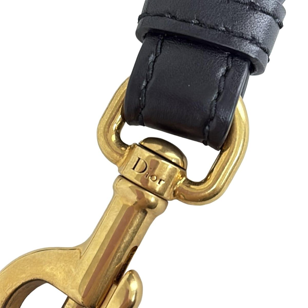 DIOR ChristianDior ディオール クリスチャンディオール ショルダーストラップ 黒×ベージュ×ゴールド エンブロイダリー レザー DECORATOM_COM_BR