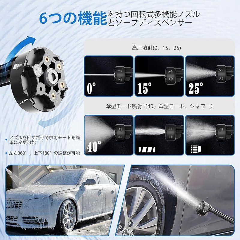 高圧洗浄機 コードレス 充電式 10000mAhバッテリー2個付き?射?力8Mpa