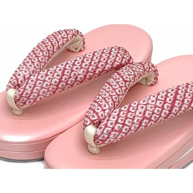 子供草履 七五三 ３歳 女の子 正絹 鹿の子絞り鼻緒 三枚芯 適応 16cm-17cm ピンク