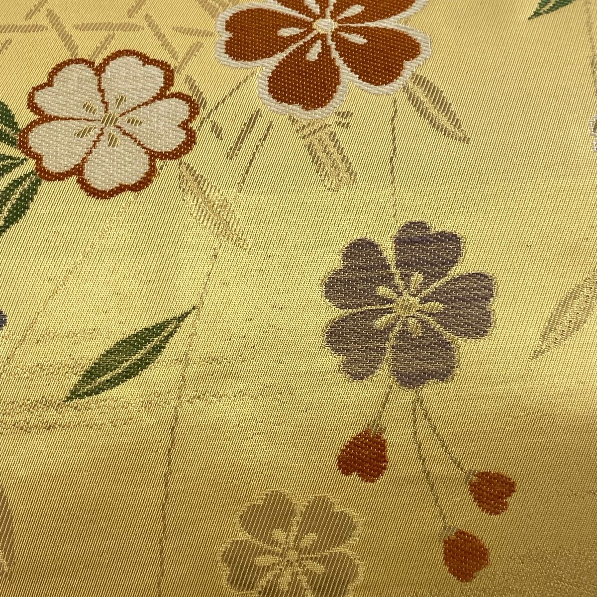 名古屋帯 秀品 関西仕立て 桜 箔 黄土色 正絹