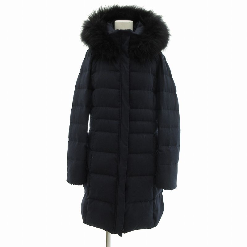 4282✠ 美品 インディヴィ ネイビー ロングダウンコート ファー付 38 4282✠ 美品 インディヴィ ネイビー ロングダウンコート ファー付 38