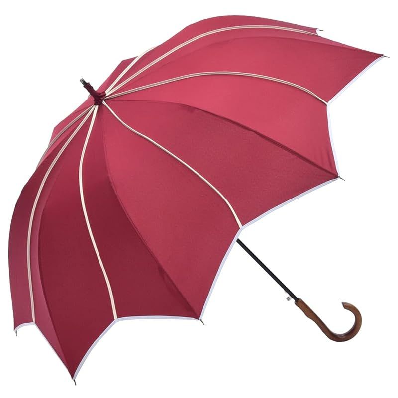 【新着商品】[シノワズリーモダン]雨傘 大判 レディース フラワー モチーフ 長傘 深張り 濡れにくい パイピング (レッド)