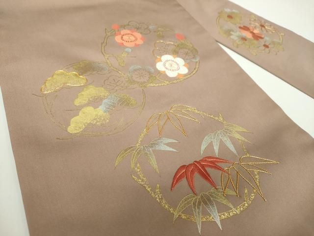 平和屋着物○塩瀬 九寸名古屋帯 駒刺繍 松竹梅 金銀彩 正絹 逸品