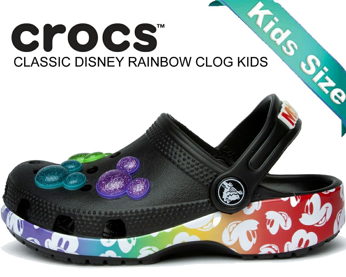 クロックス クラシック ディズニー レインボー クロッグ キッズ crocs CLASSIC DISNEY RAINBOW CLOG KIDS BLACK|MULTI 207743-0c4 ミッキーマウス ブラック