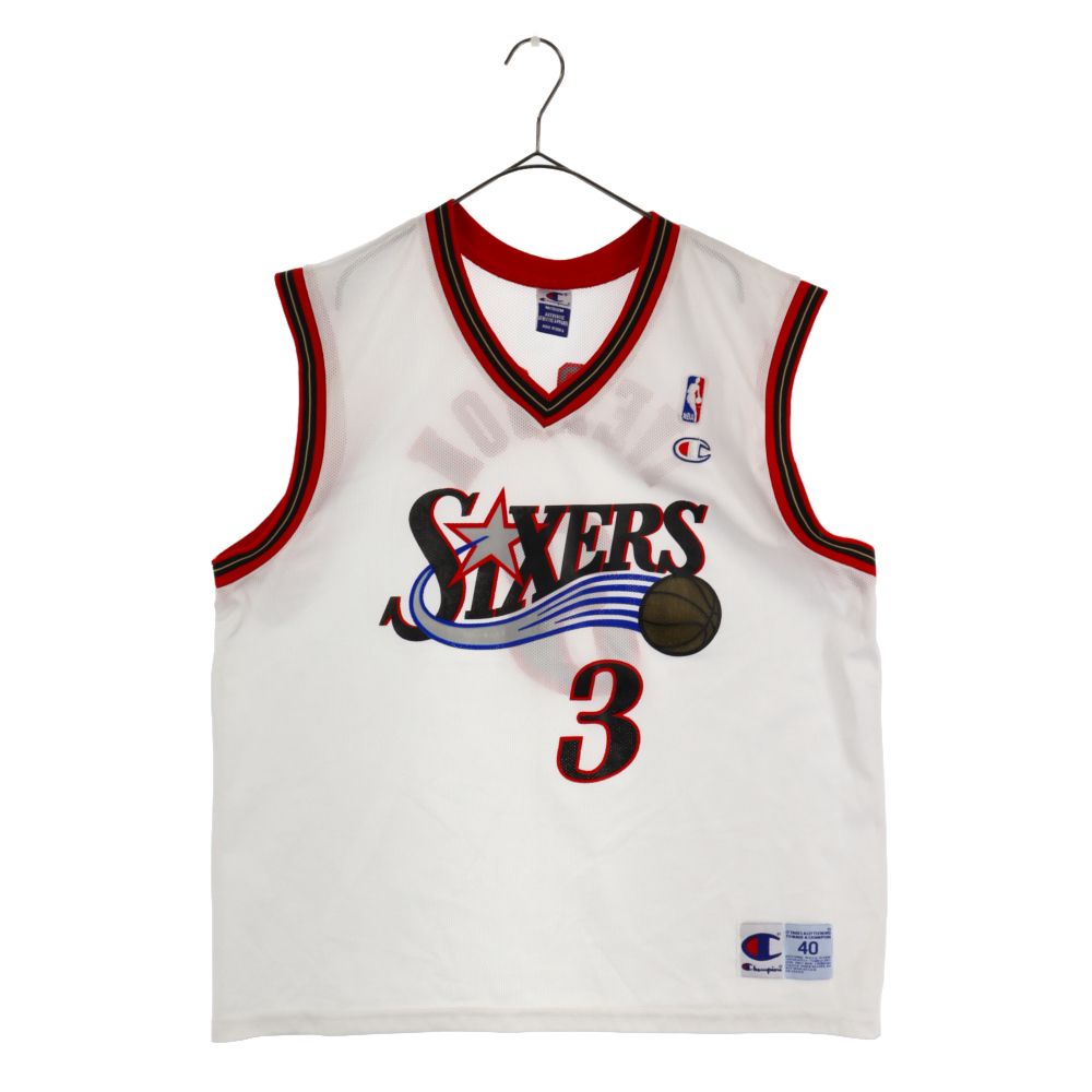 CHAMPION (チャンピオン) NBA SIXERS IVERSON シクサーズ アレンアイバーソン ノースリーブ ユニフォーム ホワイト -  メルカリ