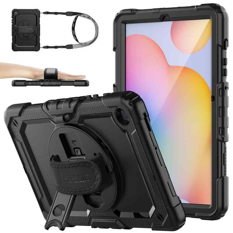 SEYMAC stock Galaxy Tab S6 Lite ケース 耐衝撃 保護フィルム付きフレーム 保護フィルムなしフレームペン収納 360回転スタンド ハンドストラップ ショルダーストラップ
