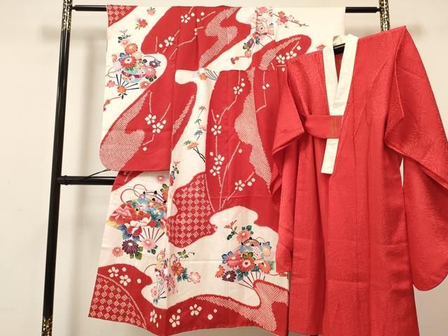 平和屋着物[]七五三 女の子 7歳 祝着 四つ身 長襦袢セット 御所車花文