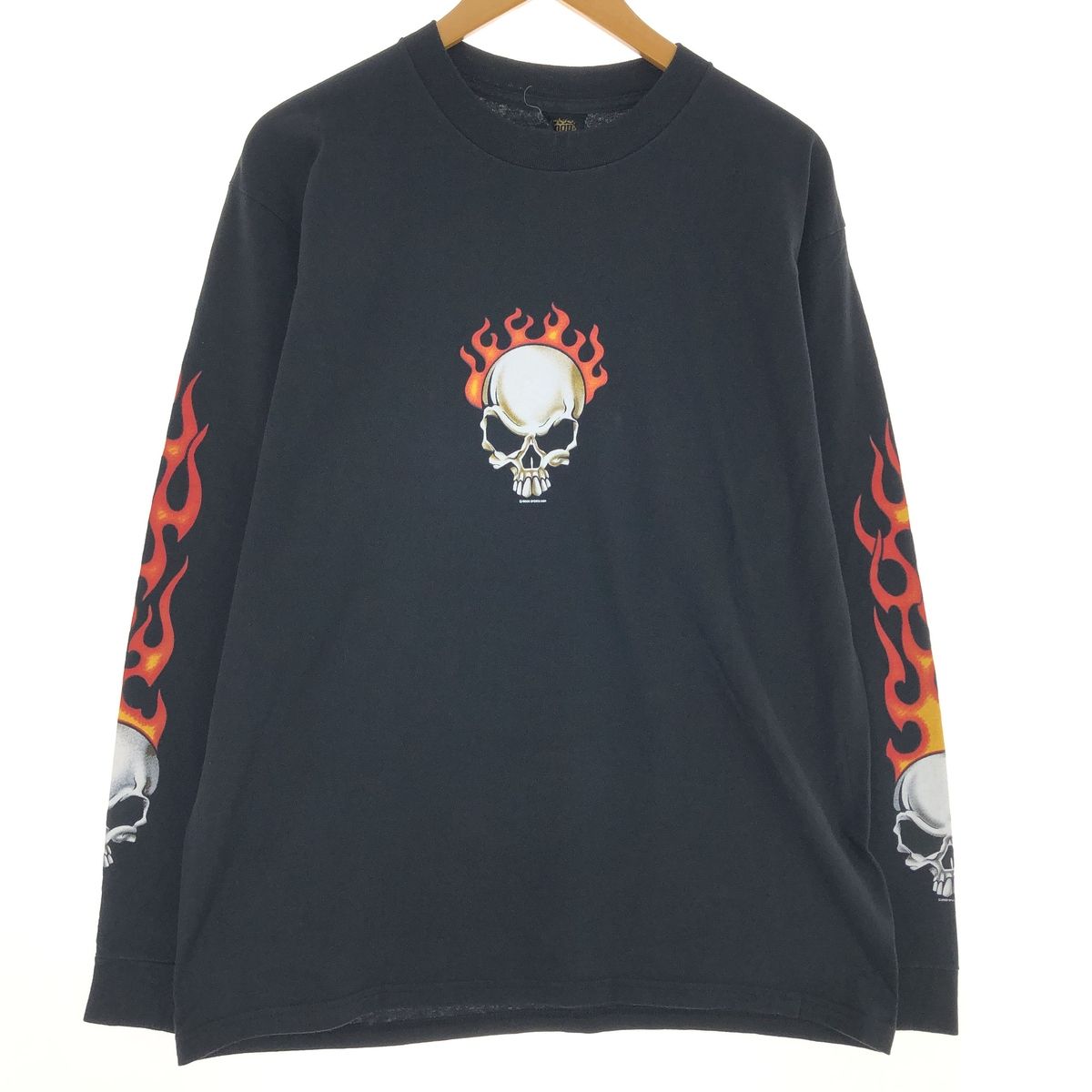 古着 GOOD SPORTS ドクロ柄 スカル柄 ファイヤーパターン ロングTシャツ ロンT USA製 メンズL相当/eaa466164