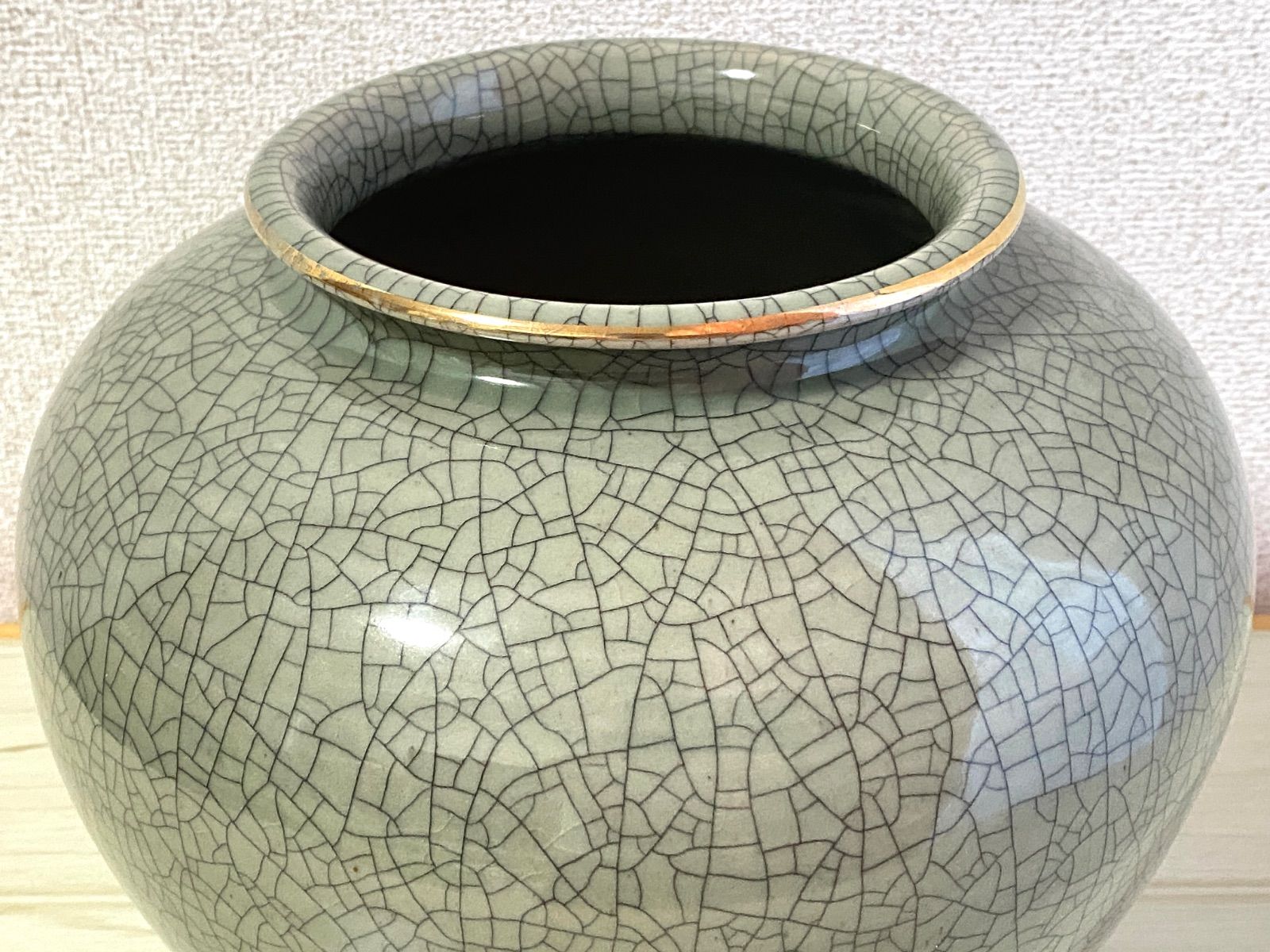 福島県 大堀相馬焼 青ひび 金駒 花器 花瓶 壺 縁起物 相馬焼 明月窯 馬 青ヒビ 福島 花瓶 花器 壷 陶器 高さ25cm 030107w⁄