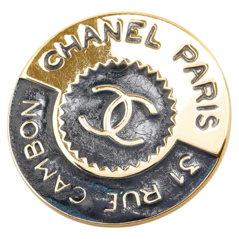 シャネル ココマーク 31 RUE CAMBON PARIS ラウンド ゴールド ブラック メッキ レディース CHANEL 1-0215487