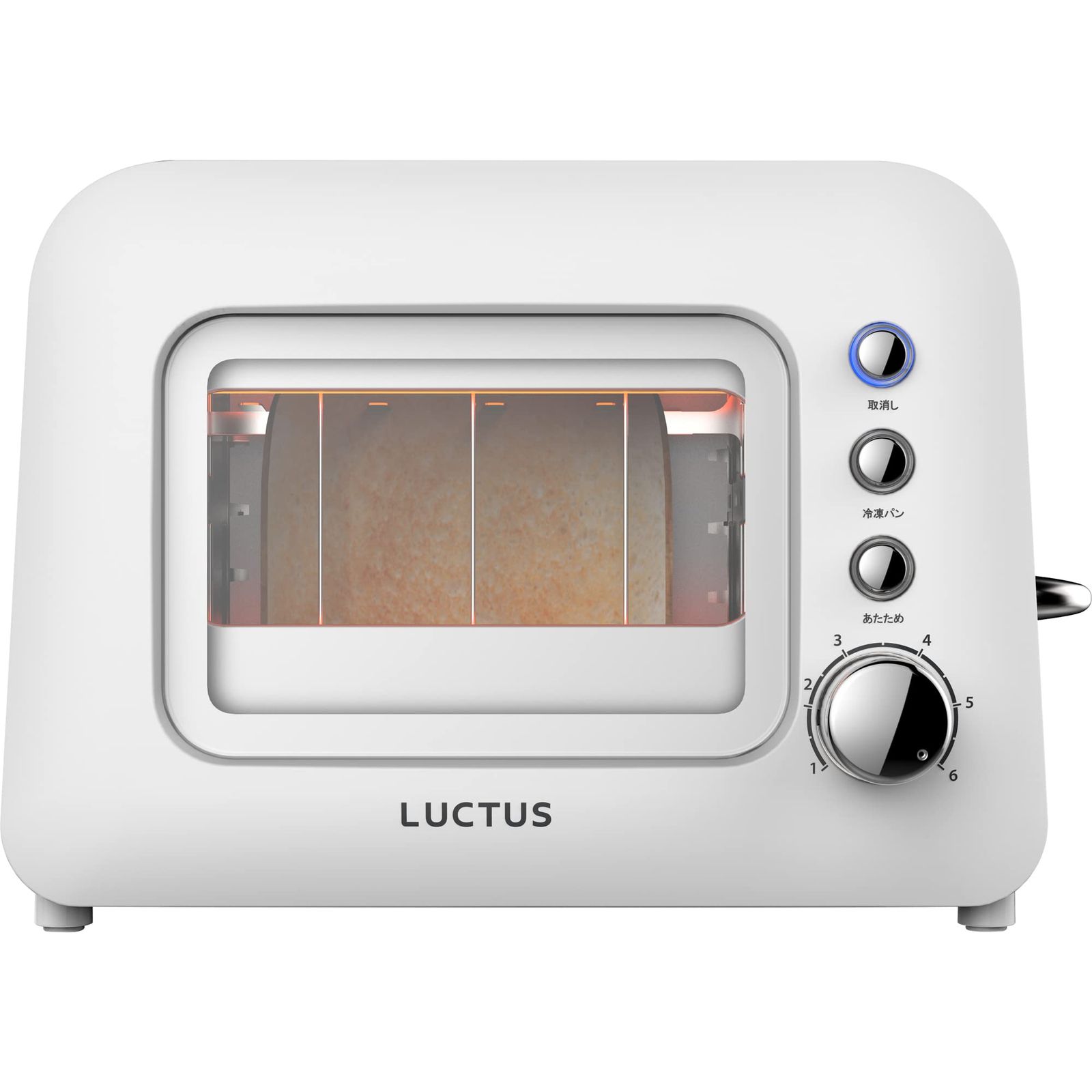 LALALUCTUS ラララクタス ポップアップトースター 2枚焼き 4枚切り 冷凍パン 解凍 再加熱 焼き色調節無段階 焼き目が見えるガラス窓 ほこりカバー付き インテリア 家電 SE6100