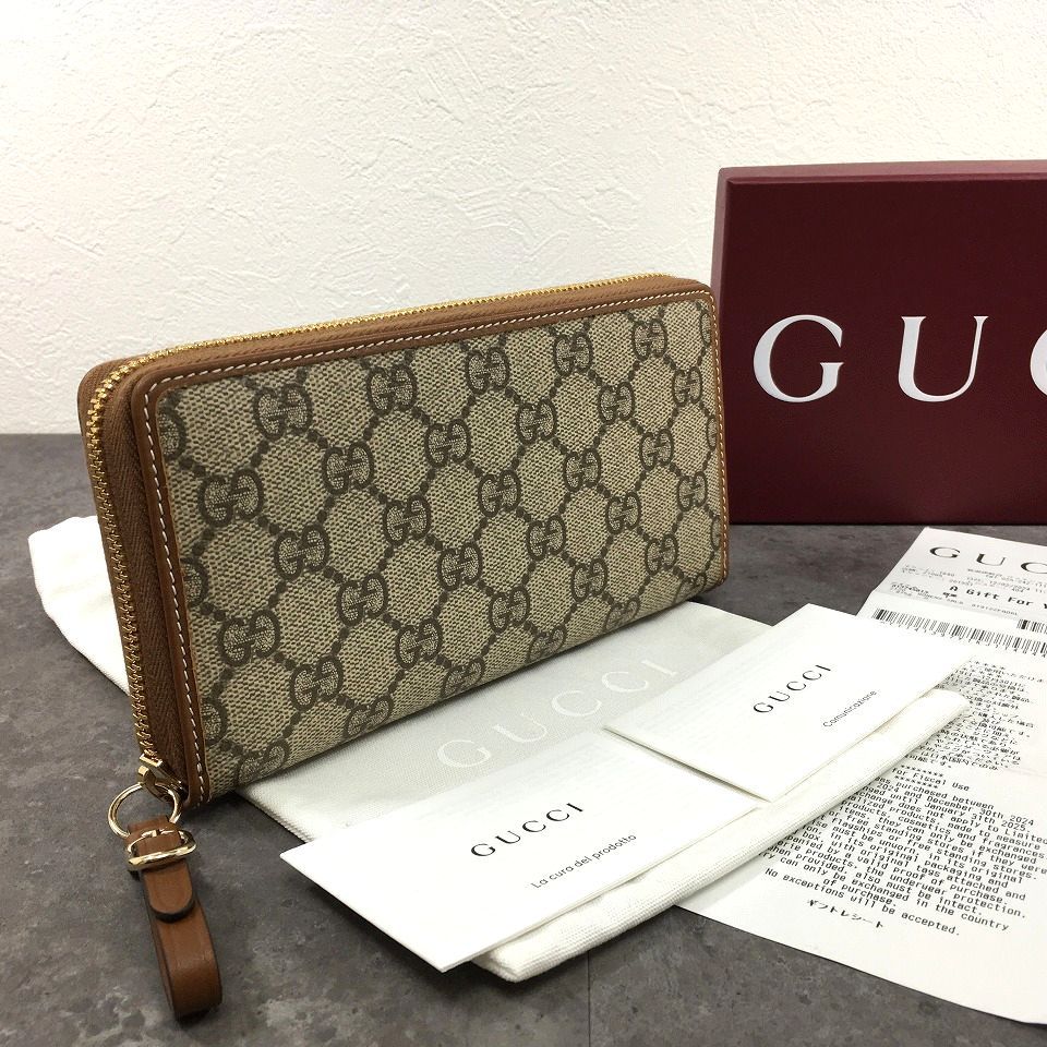 171 送料込み ♥品 GUCCI ジップウォレット 819122 ベージュ ブラウン