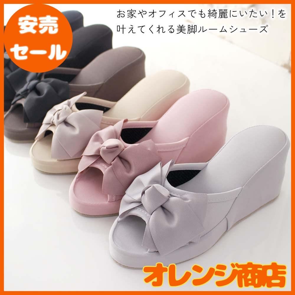 スリムに見える 身長アップ リボン スリッパ 8cm ヒールスリッパ 8cm 厚底リボンスリッパ - メルカリ