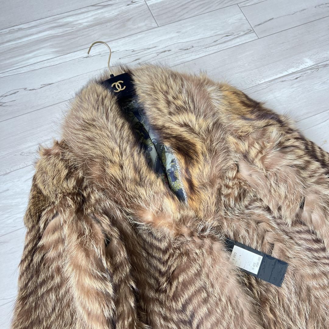 定価58万 felo 毛皮ロングコート ラクーン ジェブロン柄