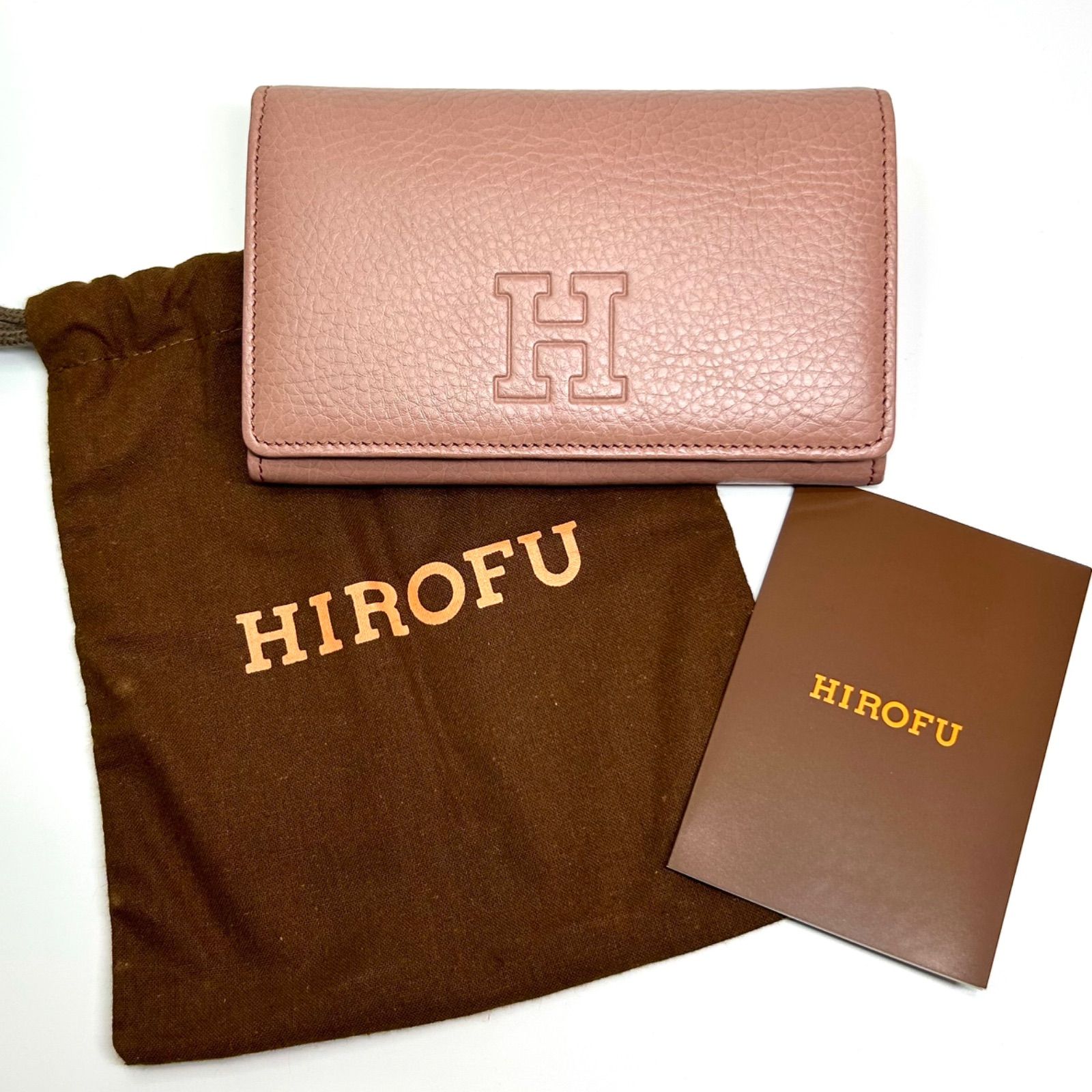 HIROFU ピンクベージュ　レザー 二つ折り財布 保存袋付き　センブレ HIROFU ピンクベージュレザー 二つ折り財布 保存袋付きセンブレ
