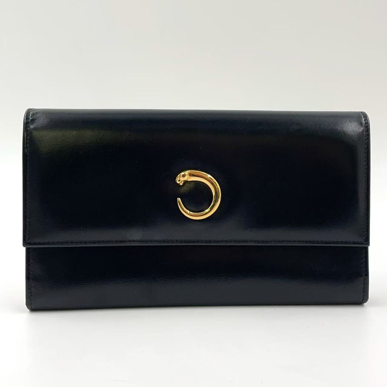 Cartier パンテール 三つ折り レザー ブラック 財布 ゴールド