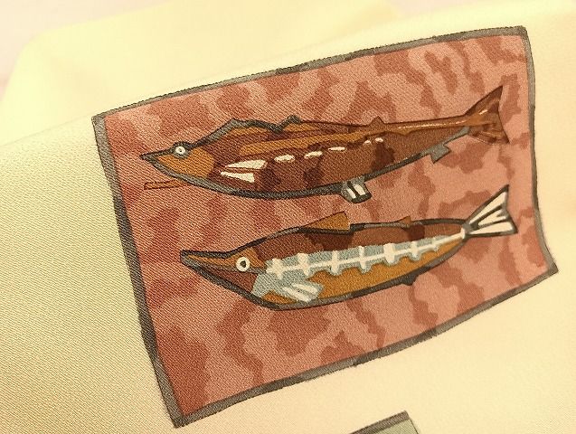 平和屋着物○九寸名古屋帯 魚 正絹 逸品 BAAU8031hv
