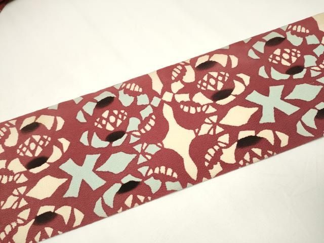 平和屋着物○九寸名古屋帯 型染め 飾花文 鬼しぼ縮緬 正絹 逸品