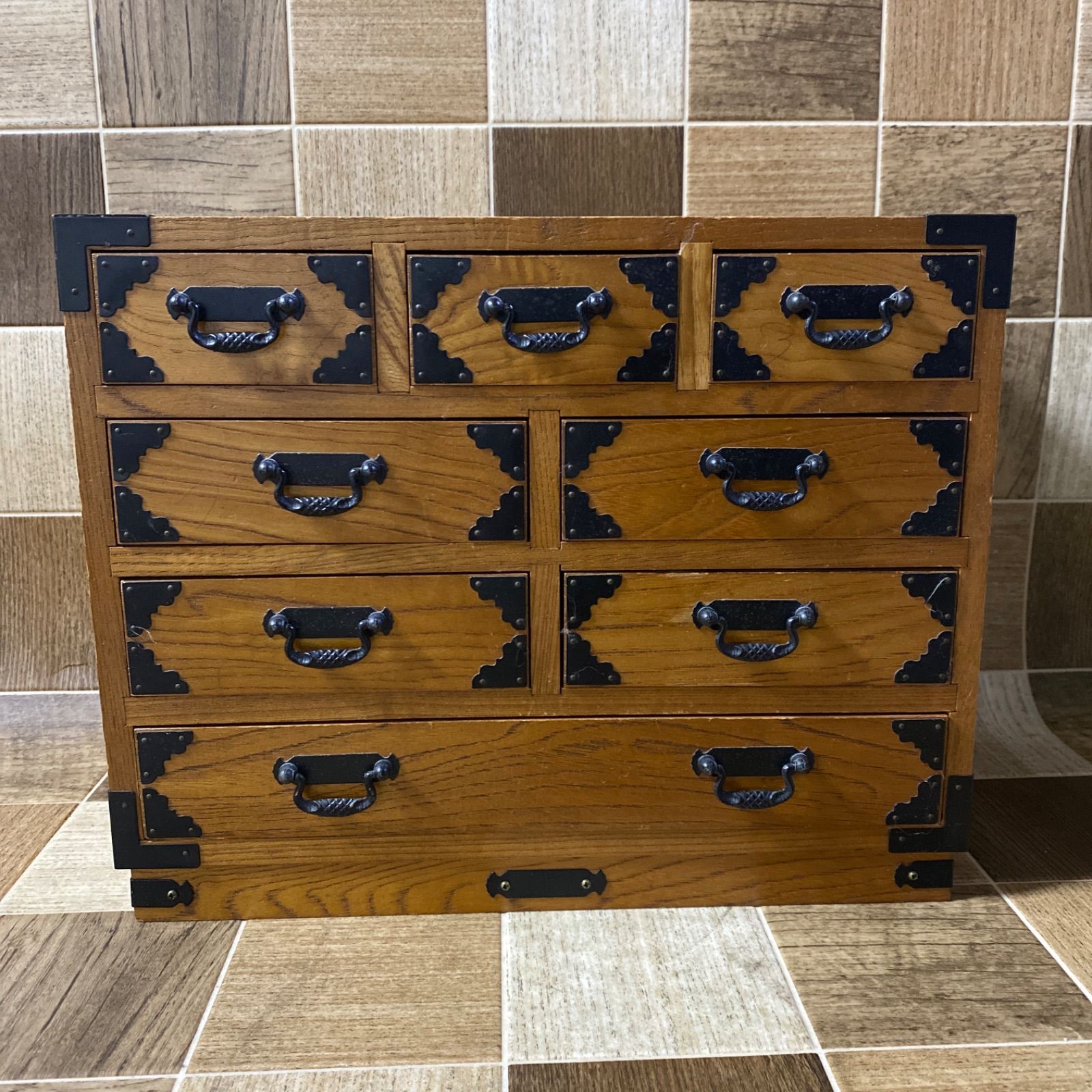 木製 8杯 小箪笥 小引出し 小物入れ ミニタンス 民芸家具 道具箱 ケース 昭和レトロ ビンテージ クラシカル 古道具 古民家 古家具 ナチュラル 和風 和製アンティーク インテリア雑貨