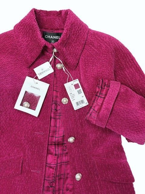 シャネル 22BパールCCボタン付ベルベットジャケット フューシャ CHANEL