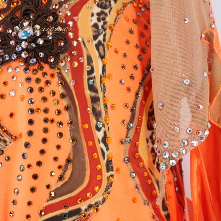 競技ダンス② 社交ダンス スタンダード ドレス オレンジ 長袖