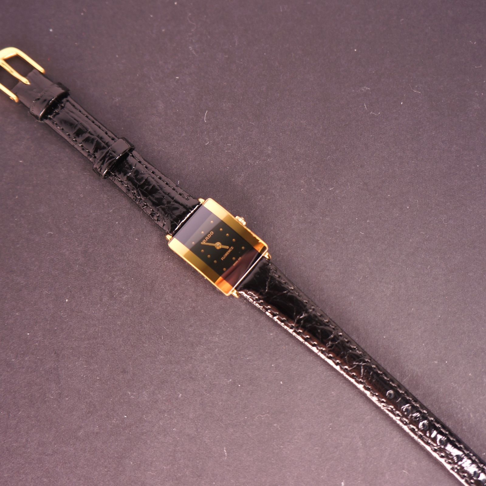 稼働品】RADO フローレンス 黒文字盤 アンティーク新品ベルト 電池交換  