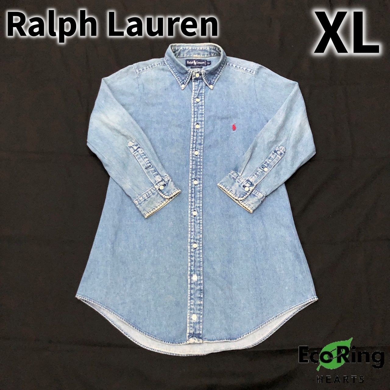 90s Ralph Lauren ラルフローレン デニムシャツ XL 赤刺繍 ポニーメンズ トップス MSID380