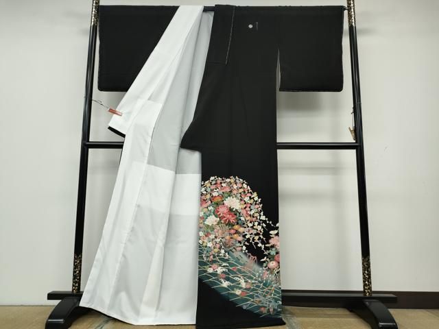 平和屋着物●豪華黒留袖 友禅 作家物 立波陶器花文 暈し染め 正絹 ♥ CAAY4927ut