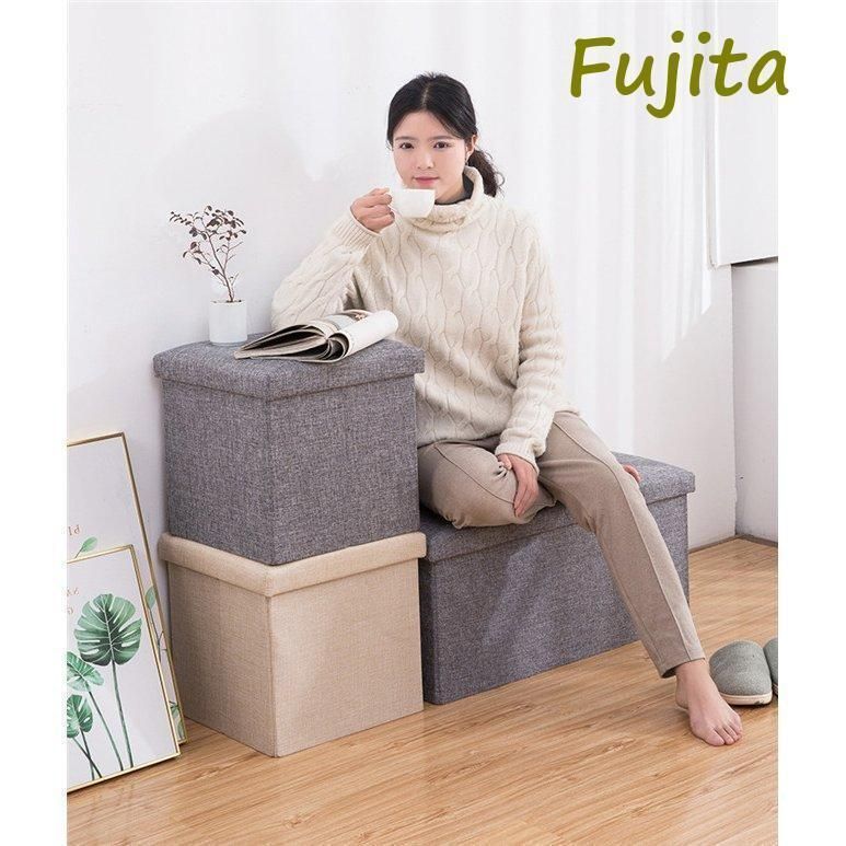 収納スツール大容量折りたたみ座れる収納ボックス ペンチオットマン綿麻布製椅子クッションフタ付きチェアツールボックス
