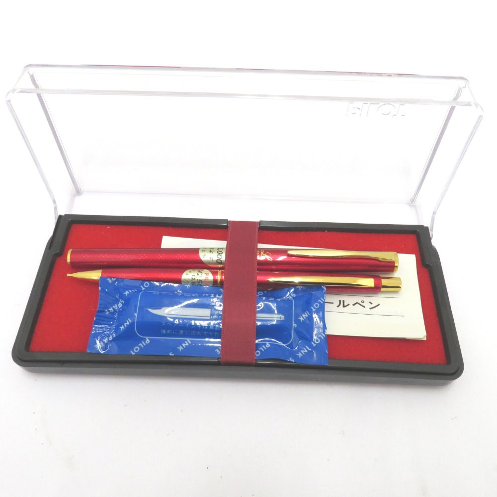 PILOT パイロット 万年筆 レディ シャープペンシル 2本セット ケース付き 細字 F 14K-585 レトロ 赤 レッド 長さ13cm