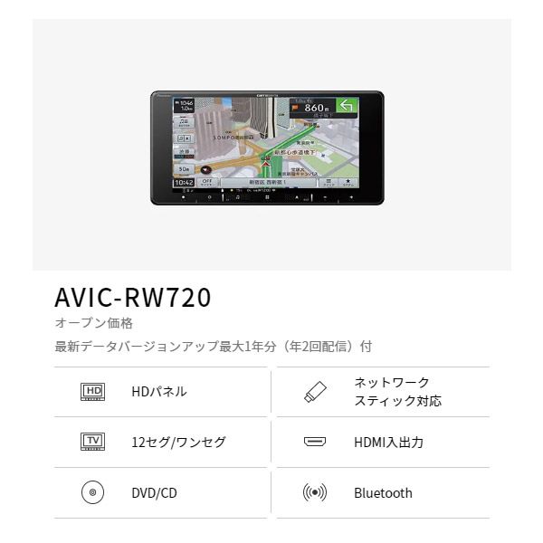 カロッツェリア7V型200mm楽ナビAVIC-RW720+ハイエース200系(パノラミックビューモニター付き車)用取付キットセット - メルカリ