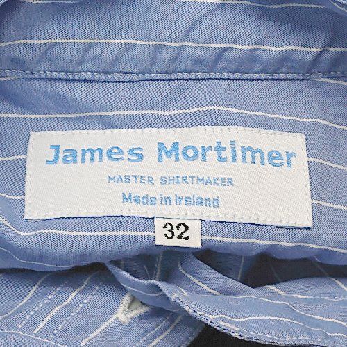 ◇ James Mortimer ジェームスモルティマー ストライプ柄 フィット カジュアル 長袖 シャツ サイズ32 ブルー メンズ E  【1307210041557】