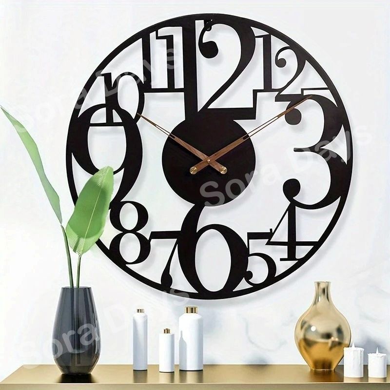壁掛け時計 モダン 静音 金属製 大型 おしゃれ かわいい インテリア 北欧 大きい ラウンド 静か ブラック デザイン リビング 寝室 部屋飾り ウォールクロック 新生活 電池式 60×60cm