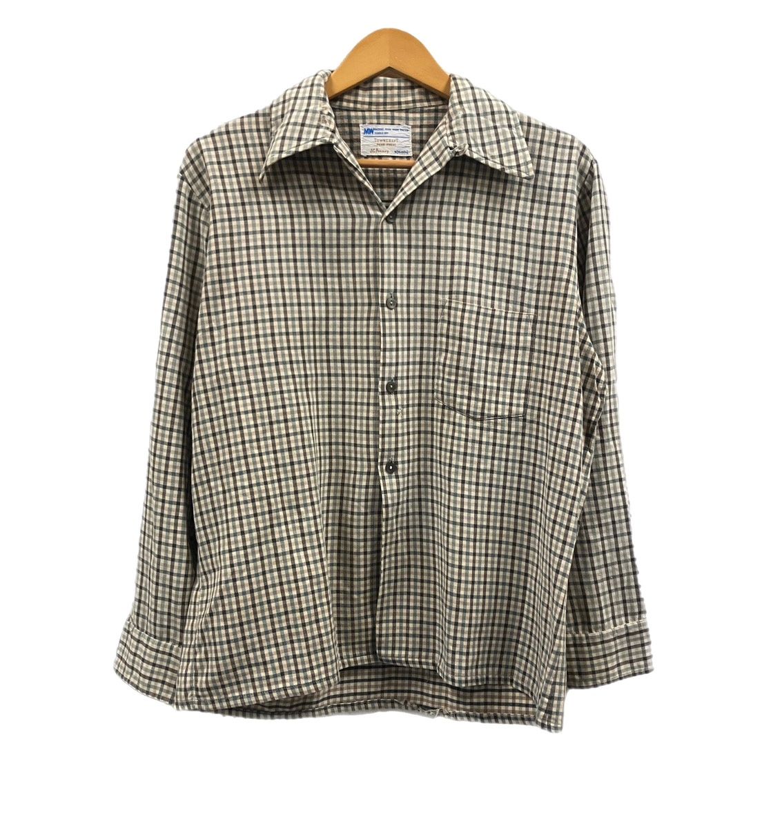 ヴィンテージ 60 s~ 60年代～ TOWN CRAFT J.C.Penney プリントネルシャツ チェック オープンカラー ボックス 開襟 ループカラー タウンクラフト 長袖シャツ グリーン Mサイズ 101MT-4977