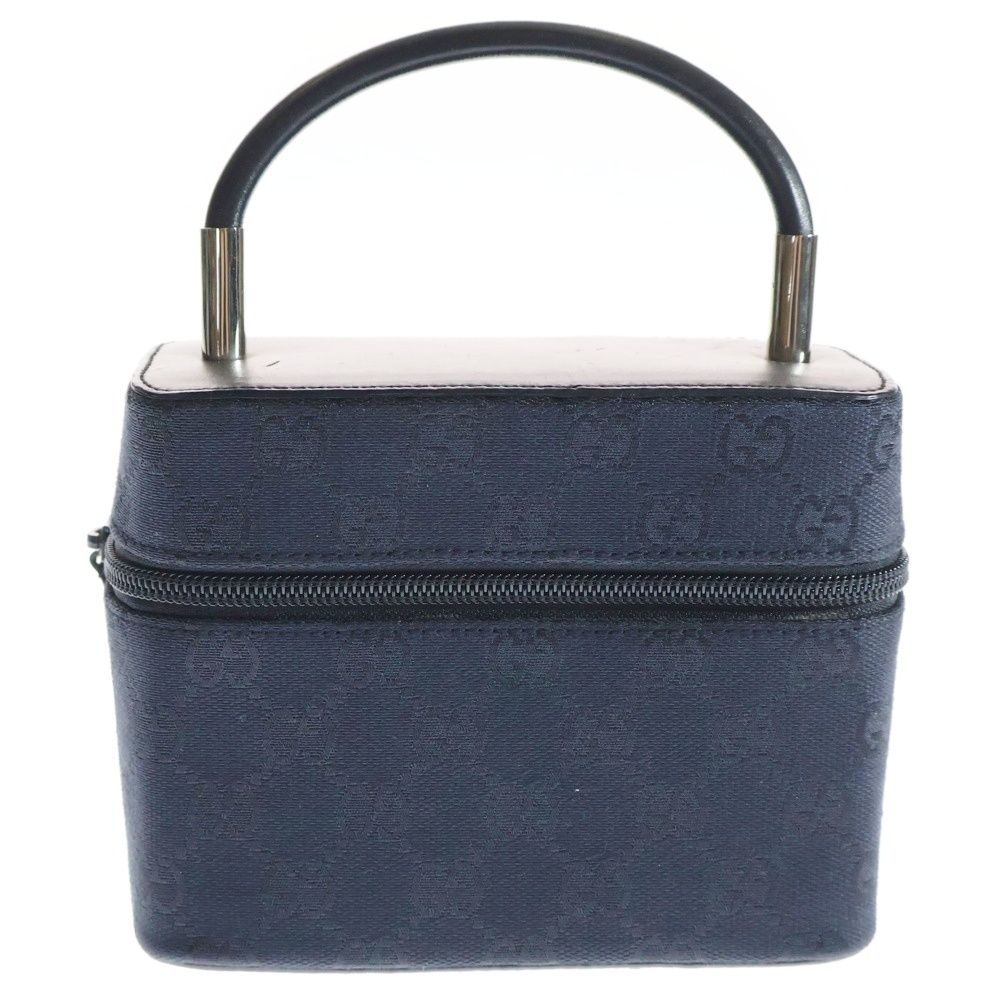 GUCCI グッチ GGキャンバス バニティポーチ メイクポーチ 小物入れ ブラック シルバー金具 キャンバス×レザー ハンドル有 039 1051