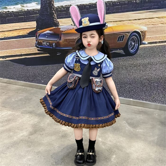 ハロウィン衣装 キッズ ポリス 衣装即 ポリスコスチューム 半袖 キッズ 女の子 コスプレ 衣装 仮装 コスプレ衣装 なりきり ジュニア ワンピース ジュディ 可愛い こども 子供 ハロウィーン コス セット 子供会うさぎ