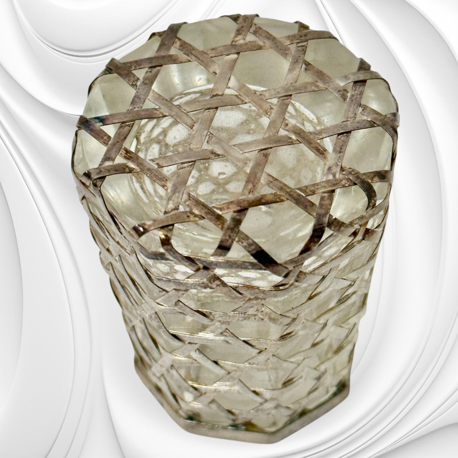 希少品】尚美堂 銀製 爪楊枝入れ 銀被せ 格子 籠目 銀細工 工芸品 昭和