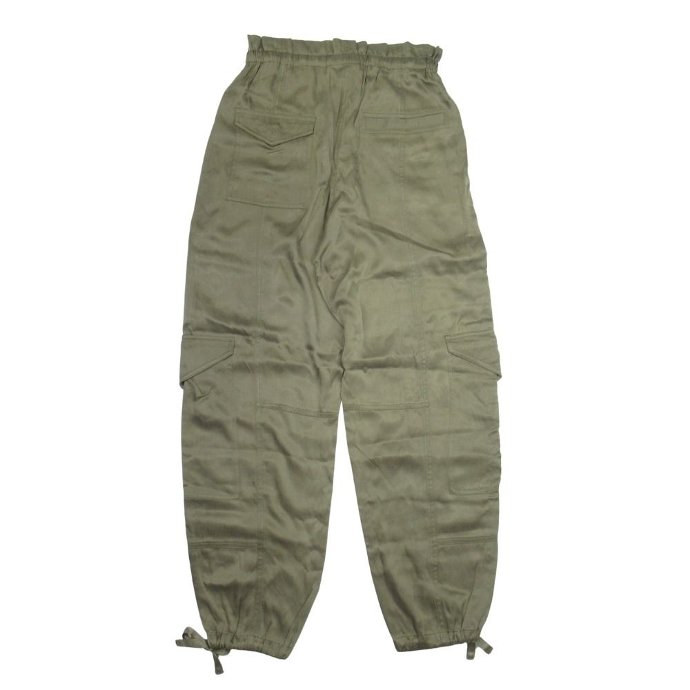 GANNI ガニー サテン地 パラシュートパンツ カーゴポケット トラウザーズ 36 カーキ レディース 古着