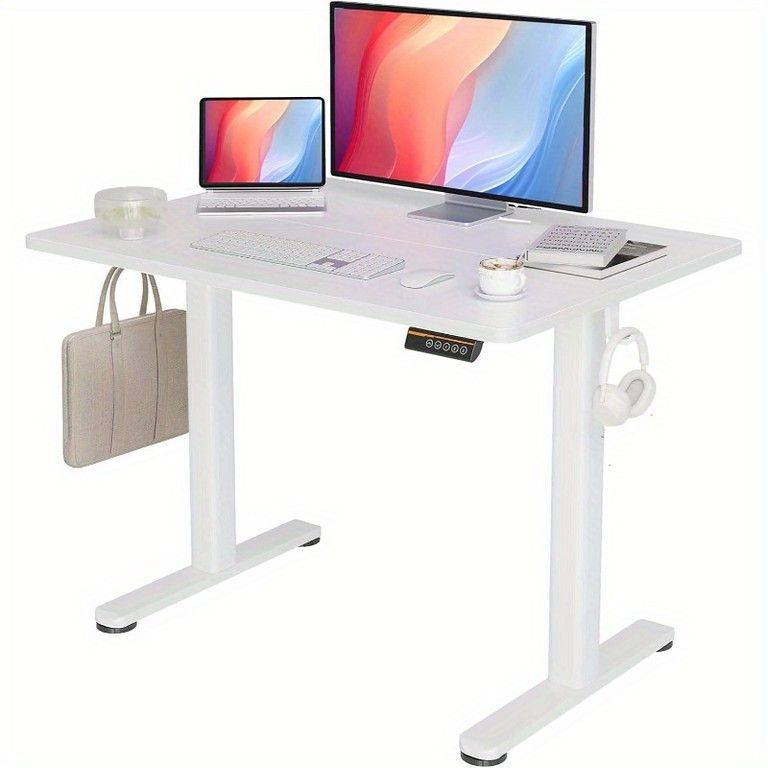 高さ調整 電動昇降デスク 幅100cm 奥行60cm オフィス PCデスク スタンディングデスク 向け 在宅ワークに最適 ホワイトフレーム MARWIL-DEMENAGEMENTS_CH