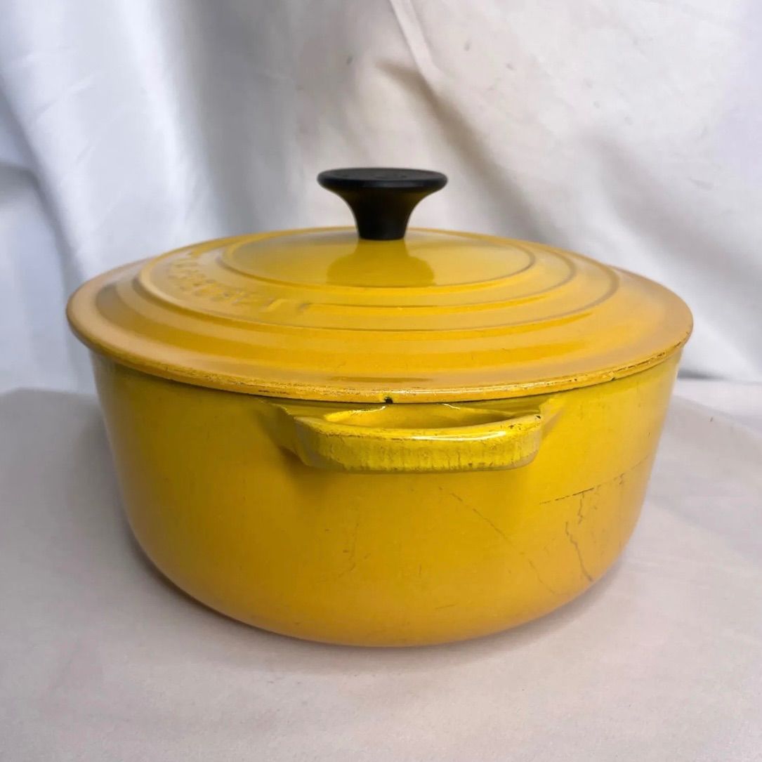 LE CREUSET イエロー 両手鍋 約20cm ○ ルクルーゼ ココットロンド
