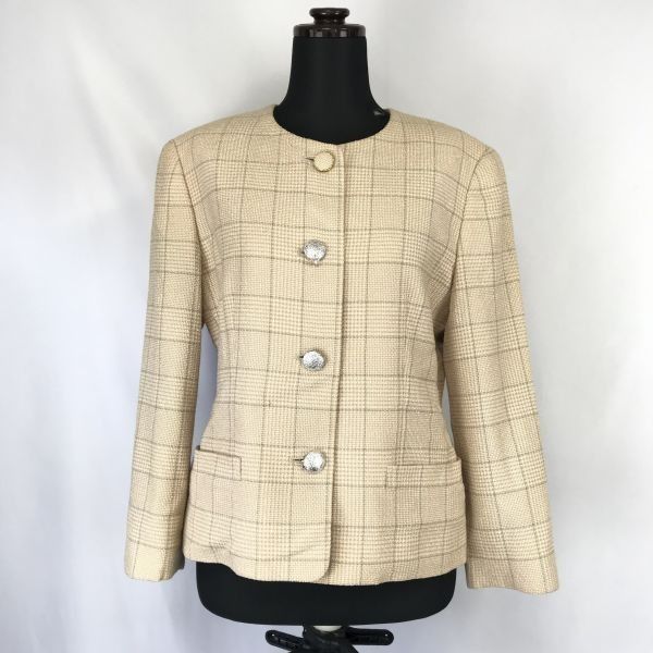 ビンテージ★Burberrys/バーバリー★シルク50%/スーツ/上下セットアップ/膝丈スカート【7/レディースS/ベージュ/チェック】フォーマル◆XBF758 ビンテージ☆Burberrys/バーバリー☆シルク50%/スーツ/上下
